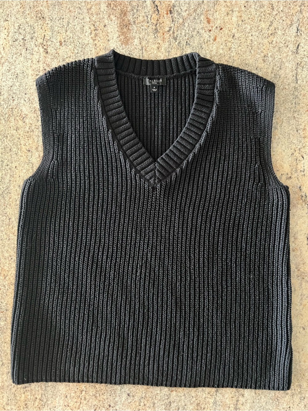 Talbots Black V-Neck Ribbed Sweater Vest - Sleeveless Knit